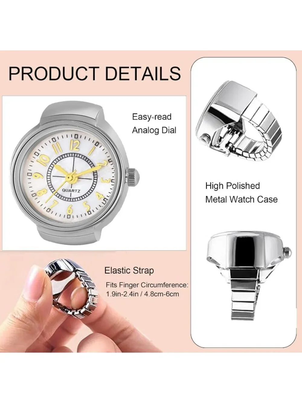 Women's Silver Scale Quartz Stretchy Band Elastic Simple Dial Finger Ring Watch